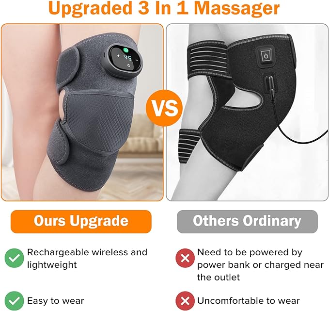 weirless knee brace with massage and heat
